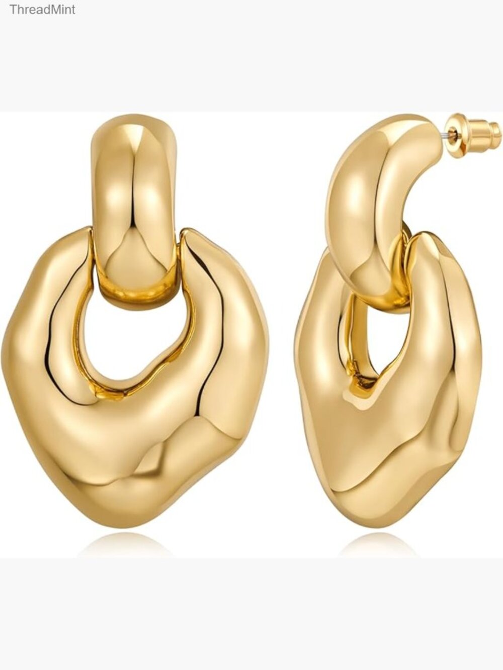 Statement Retro Hoop Dangle Earrings - Chunky Gold Drop Earrings
